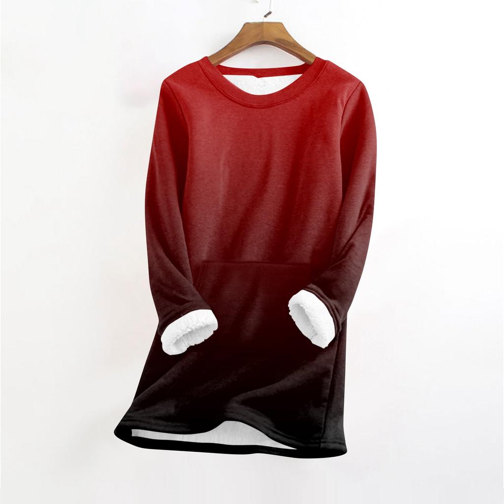 Women's Fashionable Printed Round Neck Long Sleeved Plush Warm Pullover Top