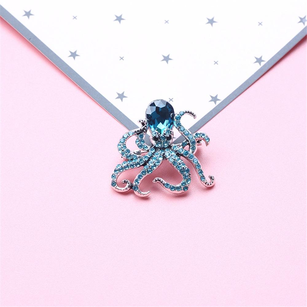 Blue Rhinestones Octopus Brooches Pins For Women Men Cute Sea Animal Crystal Jewelry Accesseries Gift Octopus Enamel Pin
