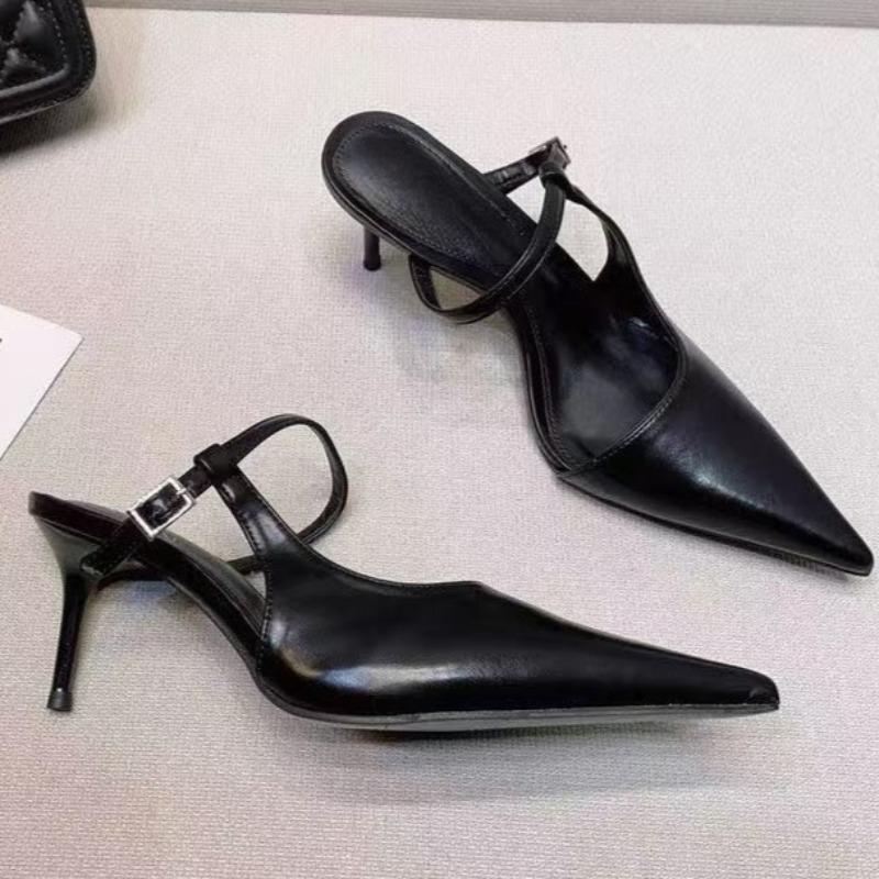 Temperament French Pointed Toe Shallow Mouth Slim Heel Slippers Women's New Summer Baotou One Strap Non-slip High Heels