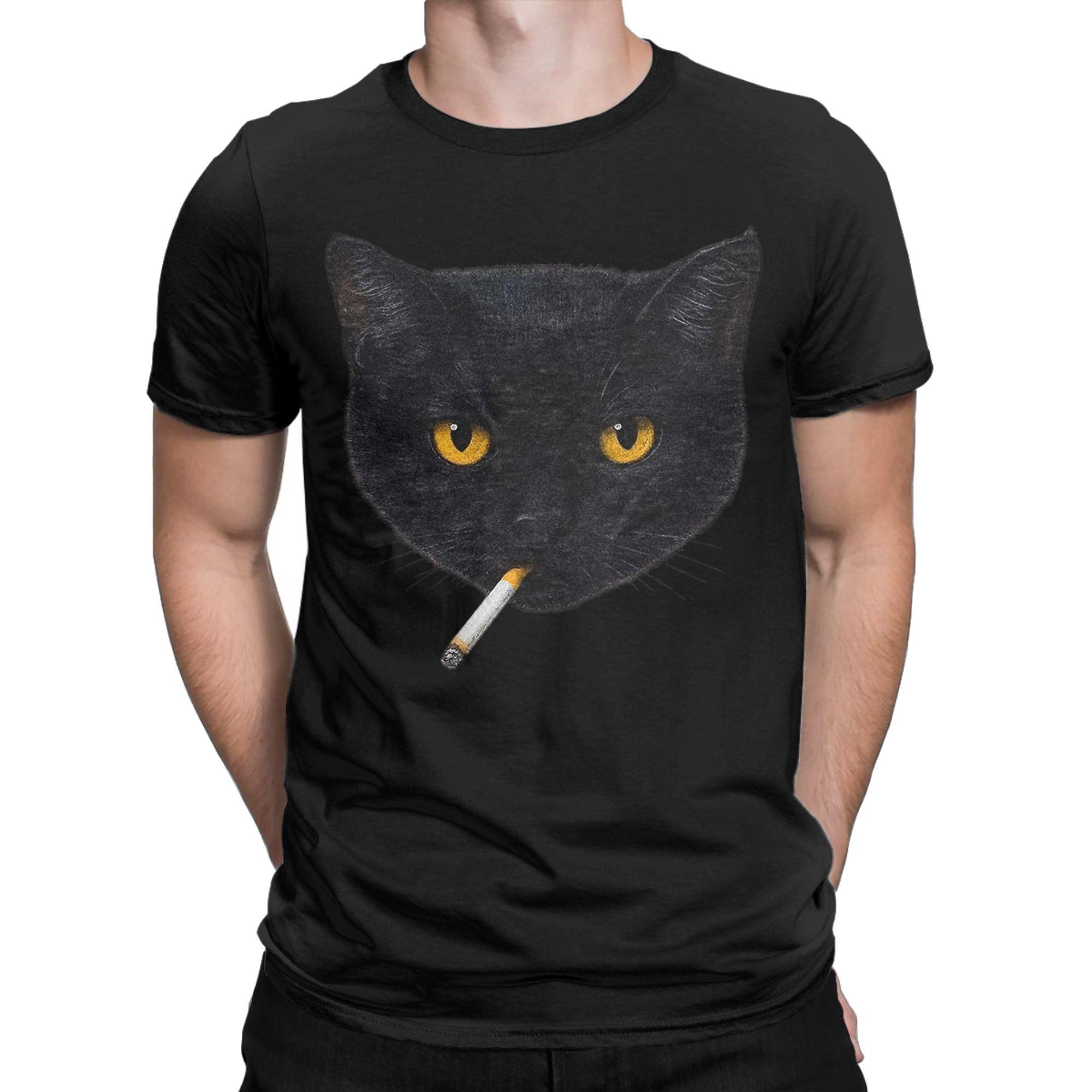 

Smoking Cat Vintage Black Cats Retro 90s T-Shirts for Men Novelty Cotton Tee Shirt O Neck Short Sleeve T Shirts Gift Idea To... S разноцветный