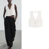 Spring New Women's Clothing French Style Design Simple Opening Design V-neck Vest Jacket Tops 2010885