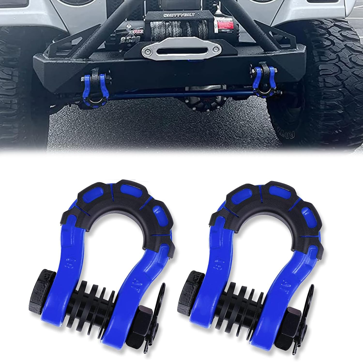 

Автомобильная такелажная скоба, буксировочный крюк для прицепа, с буксировочным крюком с защитным крюком, D-образное кольцо 8 тонн, грузоподъемность 8 тонн, для тележек, грузовиков, внедорожного кемпинга, с крышкой, синий