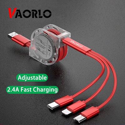 VAORLO 3-in-1-Ladekabel, einziehbar, USB-Ladekabel für XiaoMi, Huawei, Samsung, 2,4 A, schnelles Laden, tragbares Ladekabel, Micro-Typ-C, 8-polig