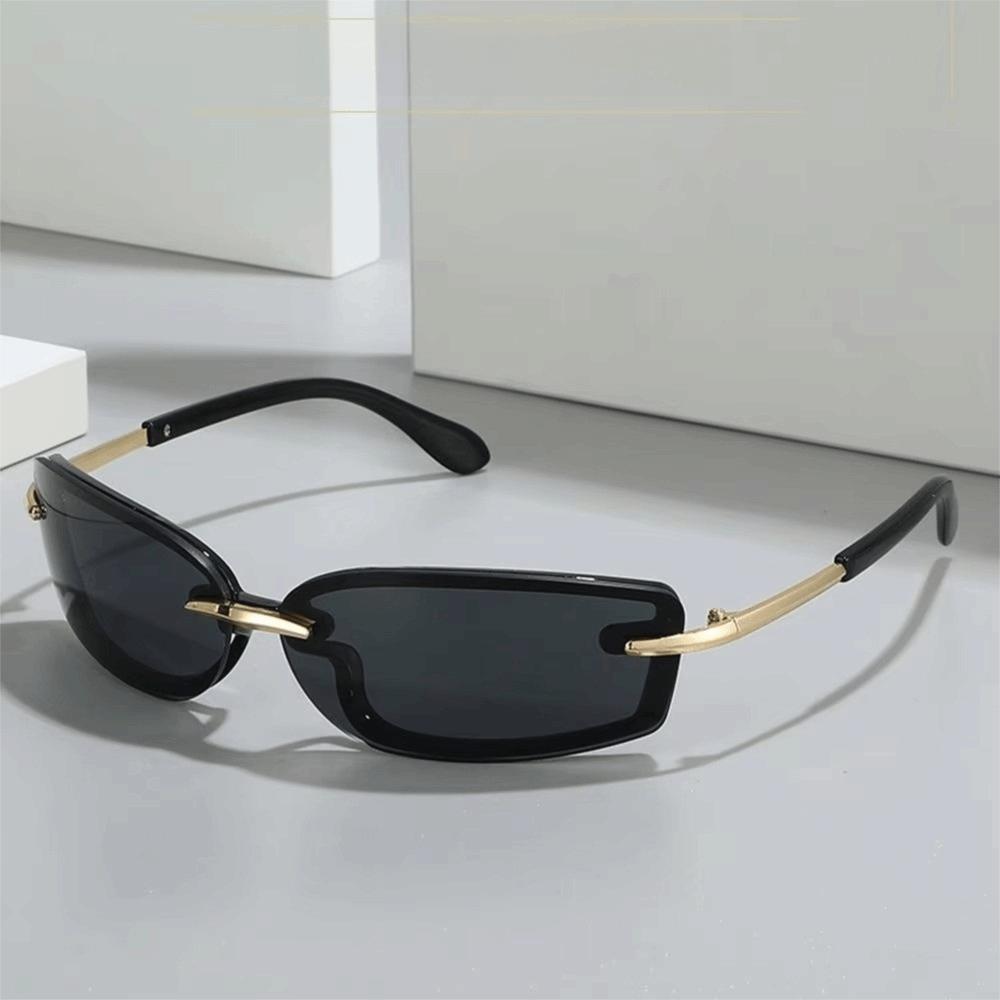 Trendy Metal Candy Color Rimless Sunglasses Y2K PC UV Protection Sun Glasses Frameless Wrap Around Eyewear Outdoor