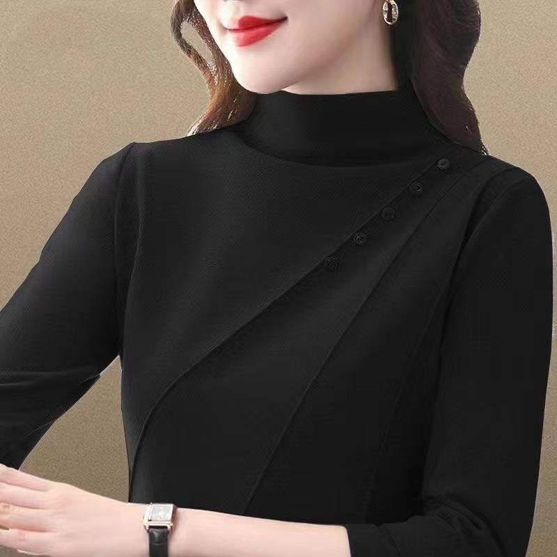 

Женская футболка с полувысоким воротом, двухсторонняя немецкая бархатная утолщенная базовая рубашка для мам, модный топ с длинными рукавами на осень и зиму 2XL recommended 130-72.5kg