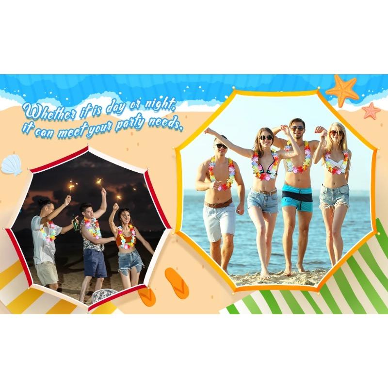 10Pcs LED Hawaiian Leis Light up Flower Leis Necklace Luau Flowers Wreath Garlands Beach Wedding Tropical Themed Party Supplies