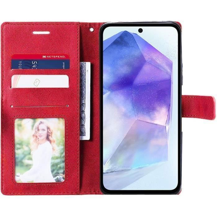 Skyddsskal - BOOLING - för Samsung Galaxy A55 5G - PU-läder - Röd - Inbyggt stöd