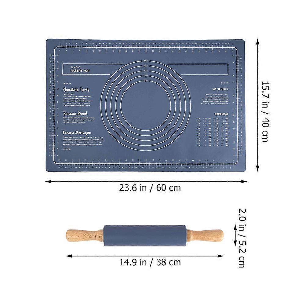 Kitchen Silicone Dough Baking Mat and Wooden Rolling Pin Set 1Set