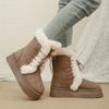 Platform Women's Boots  Winter Short Plush Warm Snow Boots High Top Lace Up Ladies Mid-calf Boots Fashion Casual Flats Shoes