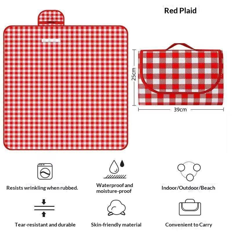 Plaid Picnic Blanket Foldable Double Sided Waterproof Stain Resistant Mat for Camping Beach Park Hiking Trips