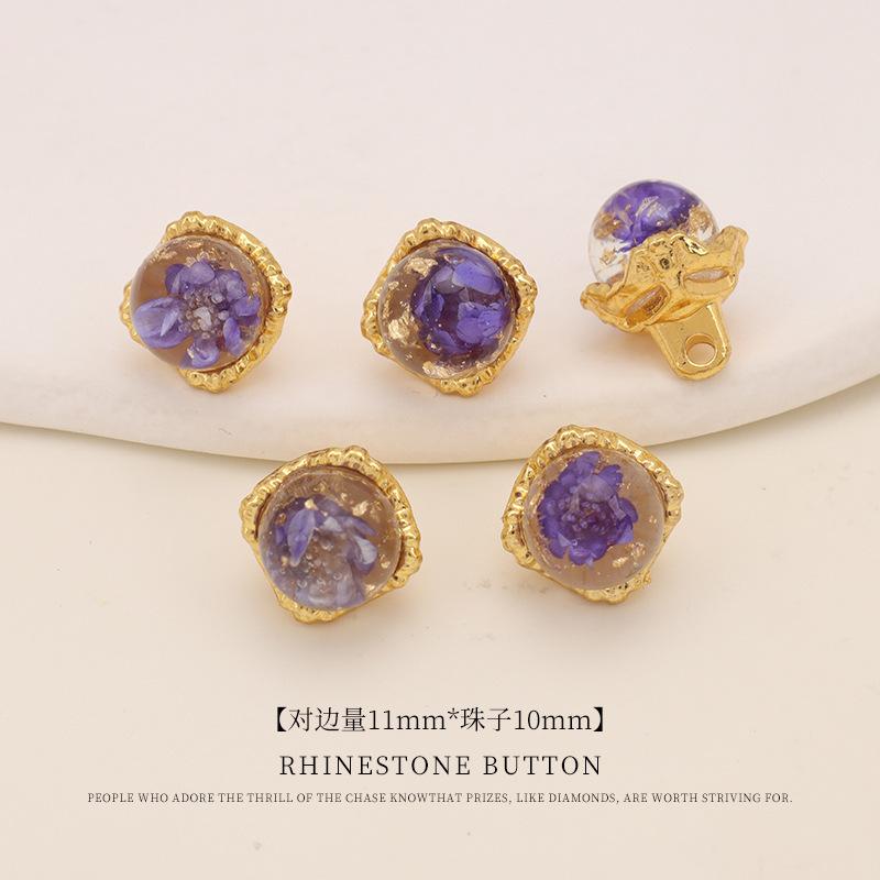 

5 шт. Пуговицы из стекла с сушеными цветами и золотой фольгой, круглые бусины, аксессуары, пуговицы для китайского чонсама, ханьфу, свитера, кардигана 10Mm blue