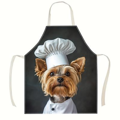 1pc, Yorkie Chef Dog Apron Linen Kitchen Cooking Baking Gift for Dog Lovers Women Men