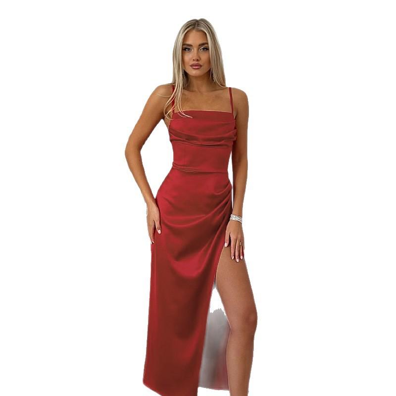X suspender sexy split satin dress dress, European and American new Spice Girl long dress women