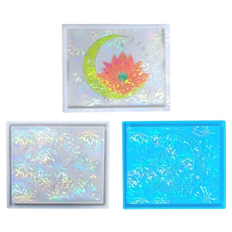 Holographic Coaster Resin Molds Moon Flower Silicone Mold Epoxy Resin Molds Rectangle Tray Mould DIY Jewelry Holder Decor