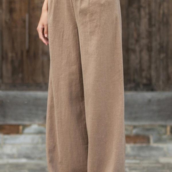 Women's Cotton-Linen Wide-Leg Pants, 2026 Spring/Summer Collection - Artistic and Versatile Long Casual Trousers