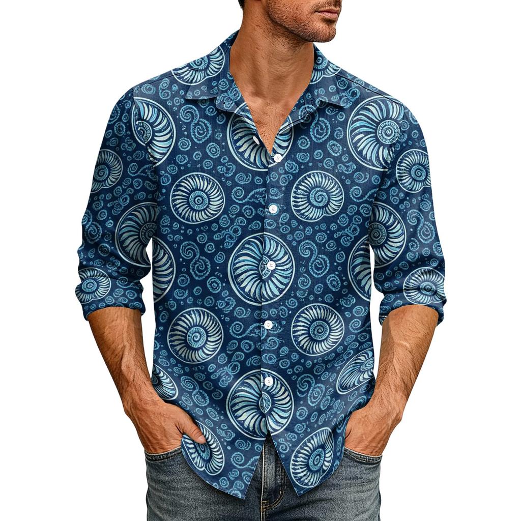 Men's Loose Fit Long Sleeve Shirt Hawaiian Style Retro Casual Button Down Shirt with Spread Collar Suitable for Spring and Autumn Wear