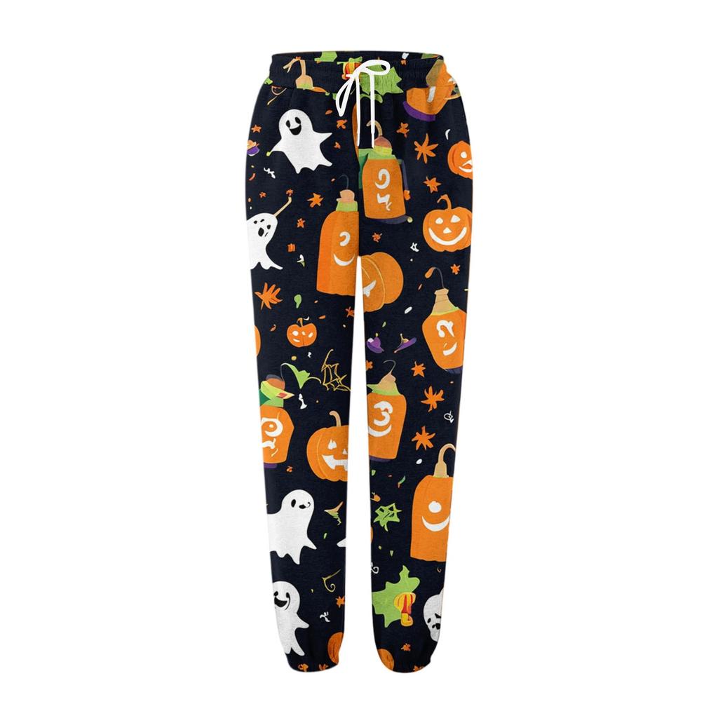 Damsportbyxor med fickor Mode Halloweentryck Elastisk midja Byxor Casual Sweatpants Byxor