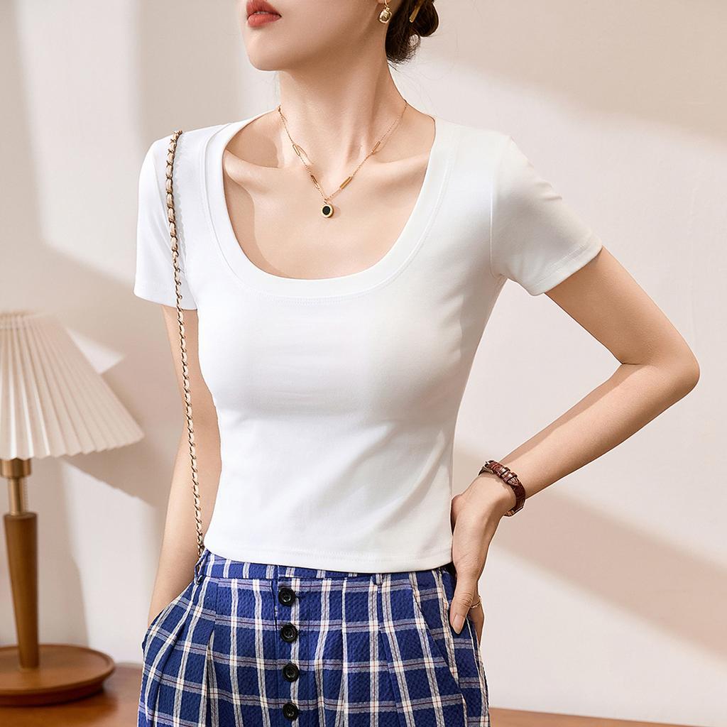 High-waisted Short T-shirt Women's Summer New Slim-fitting and Thin Versatile Top Short-sleeved Bottoming Shirt