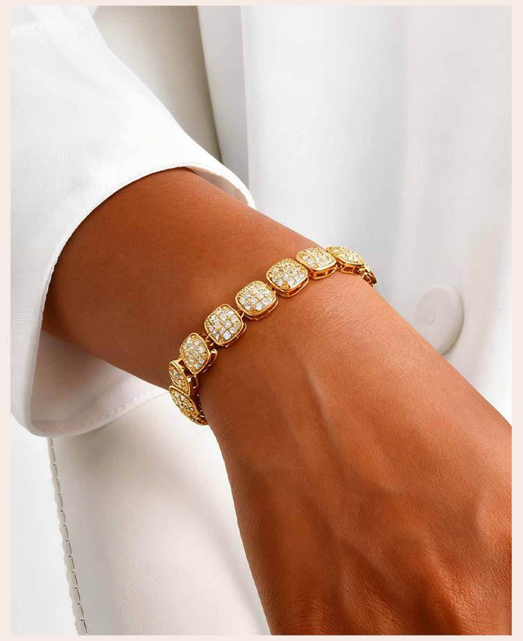 Tennisarmband für Damen, Strass 18K Gold Platin Iced Out Zirkonia Glieder Modisch Stapelbar Armreifen Schmuck