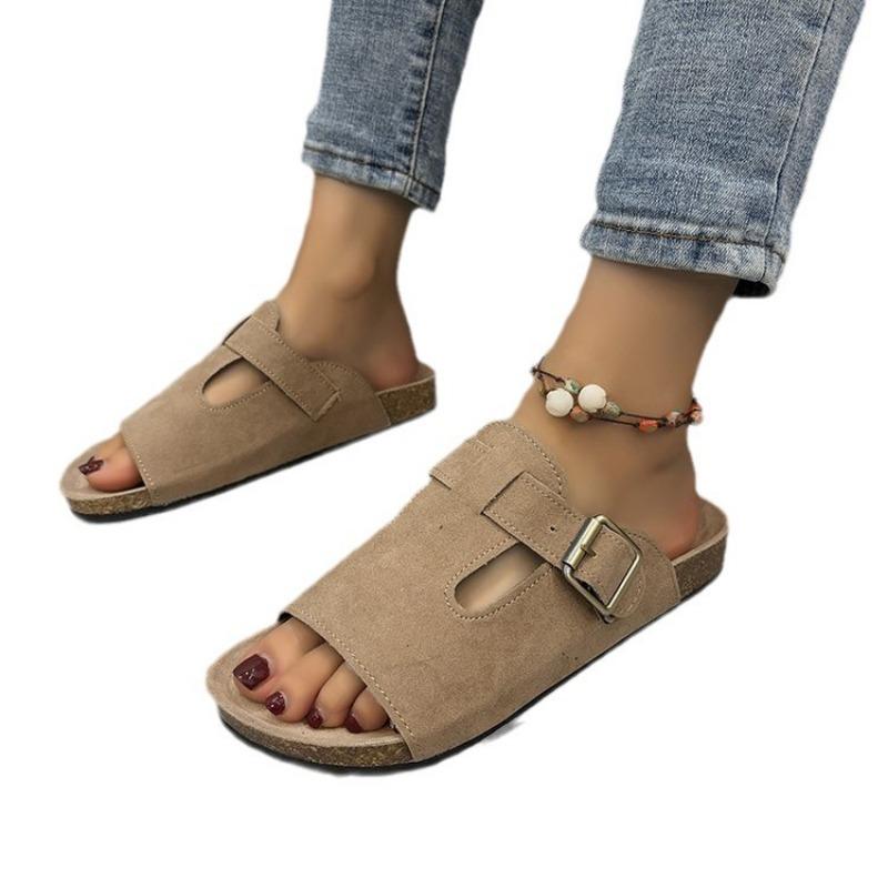 Large size retro slippers women's summer wear new matte leather shoes one word cool slippers flat bottom