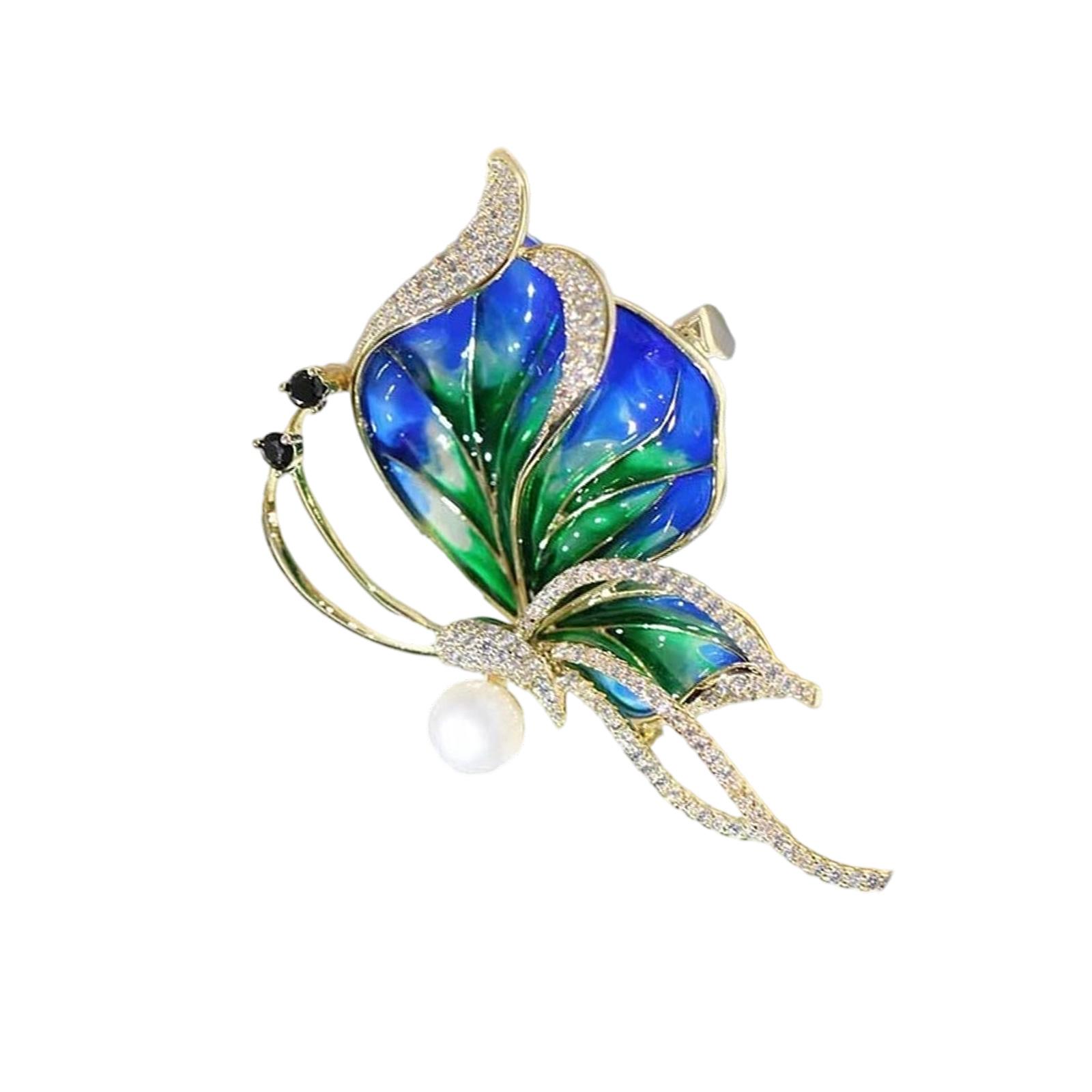 

Butterfly Brooch With Intricate Rhinestones And Simulated Pearls Scarf Clothes Decoration For Women Fashion Accessory синий