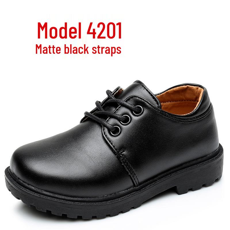 

Black and White Boys Leather Shoes with Velcro Straps and Laces for School, Casual Wear, and Performances Size 26 / Inner Length 16.2cm, one size small