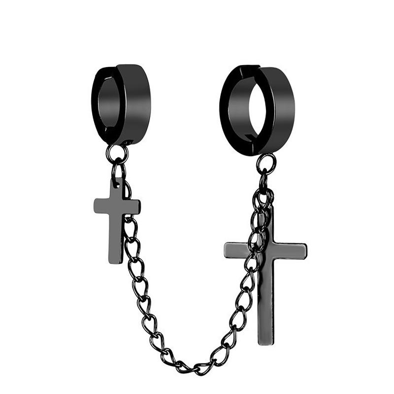 1Pcs Fashion Punk Cross Pendant Clip Earring for Teens Women Men Ear Cuffs Earring Jewelry Retro Metal Chain Tassel Earings