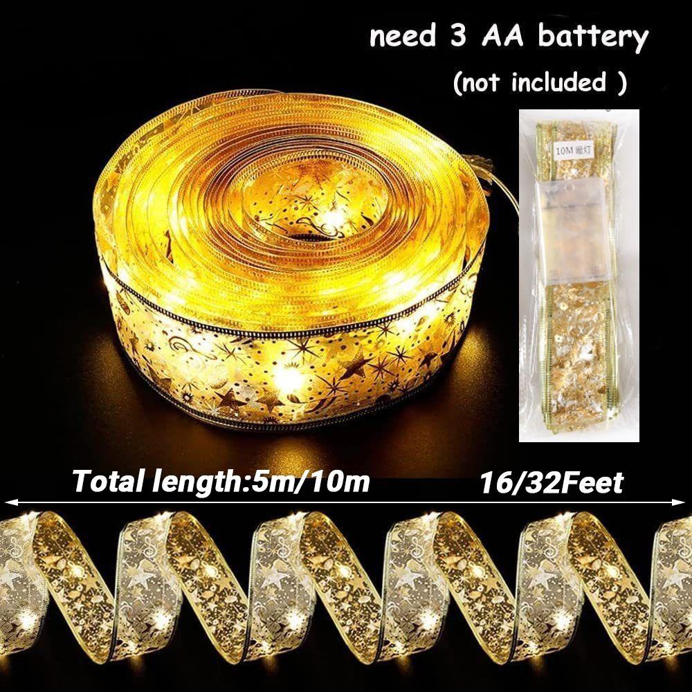 5/10M Xmas LED Light Strip Lace Bows Christmas Decoration Light  Window Display