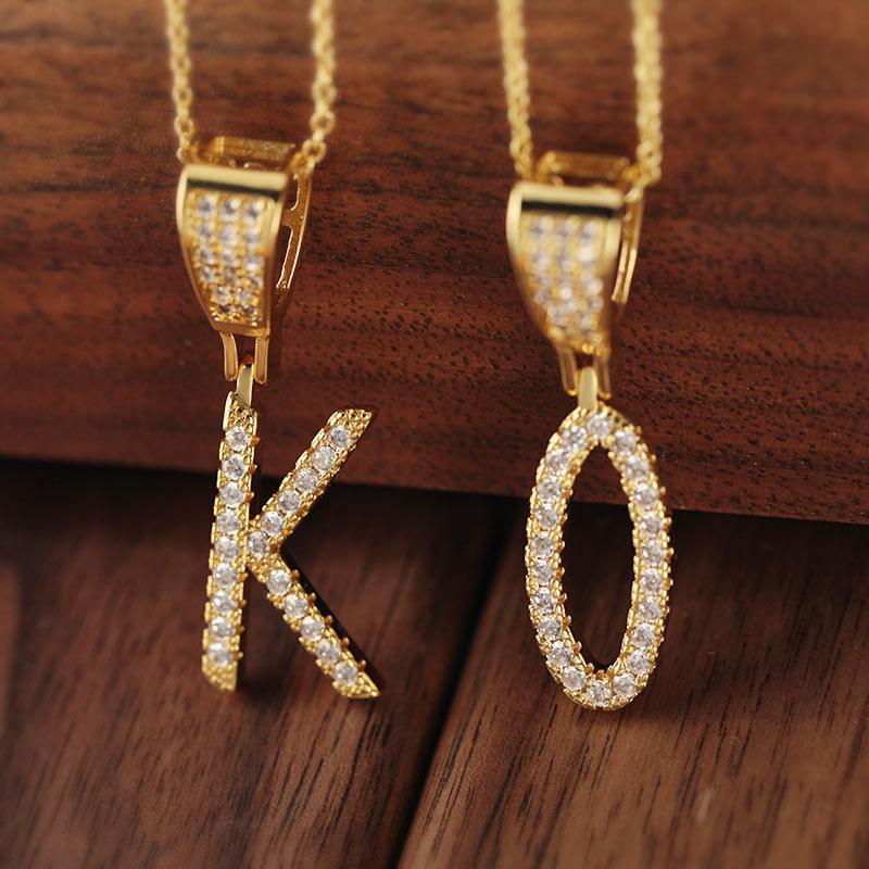 Gold Plated Crystal Initial Letter Necklace Personalized Dainty Name Pendant Jewelry