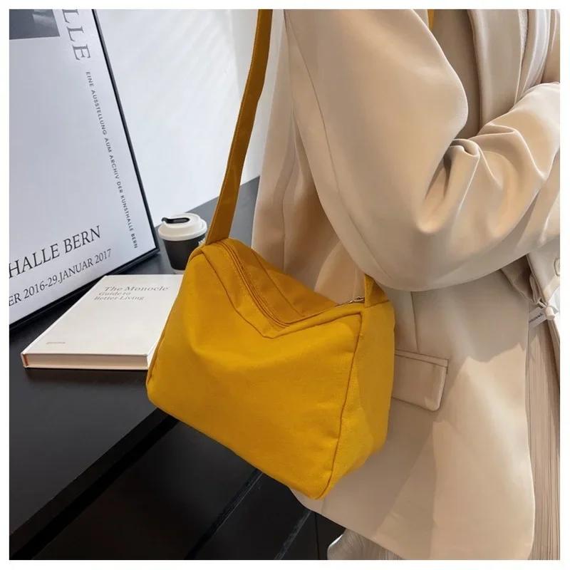 New Women's Fashion Simple Commuter Messenger Tote Canvas Bag Japanese Style Large-capacity Shoulder Bag
