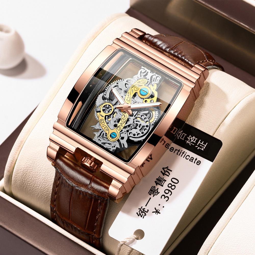 Men's Fashion Tourbillon Genuine Leather Motorcycle Watch - Waterproof & Luminous