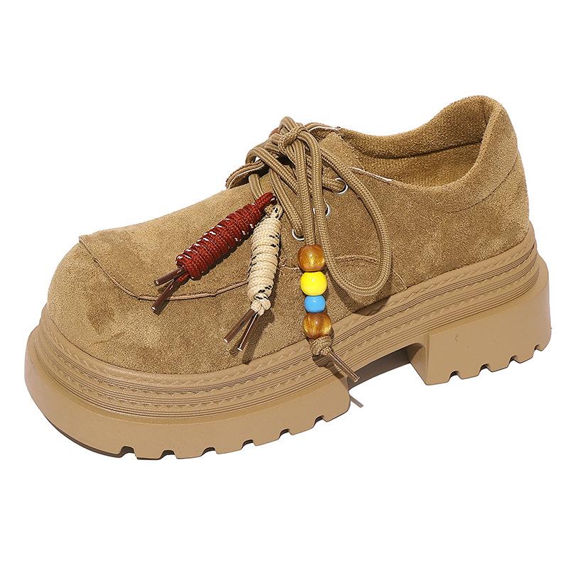 Muffin-Schuhe Damen Plateau mattes Leder 2025 Herbst neue Einzelschuhe kleine Höhenzunahme Freizeitschuhe Slipper kleine Lederschuhe