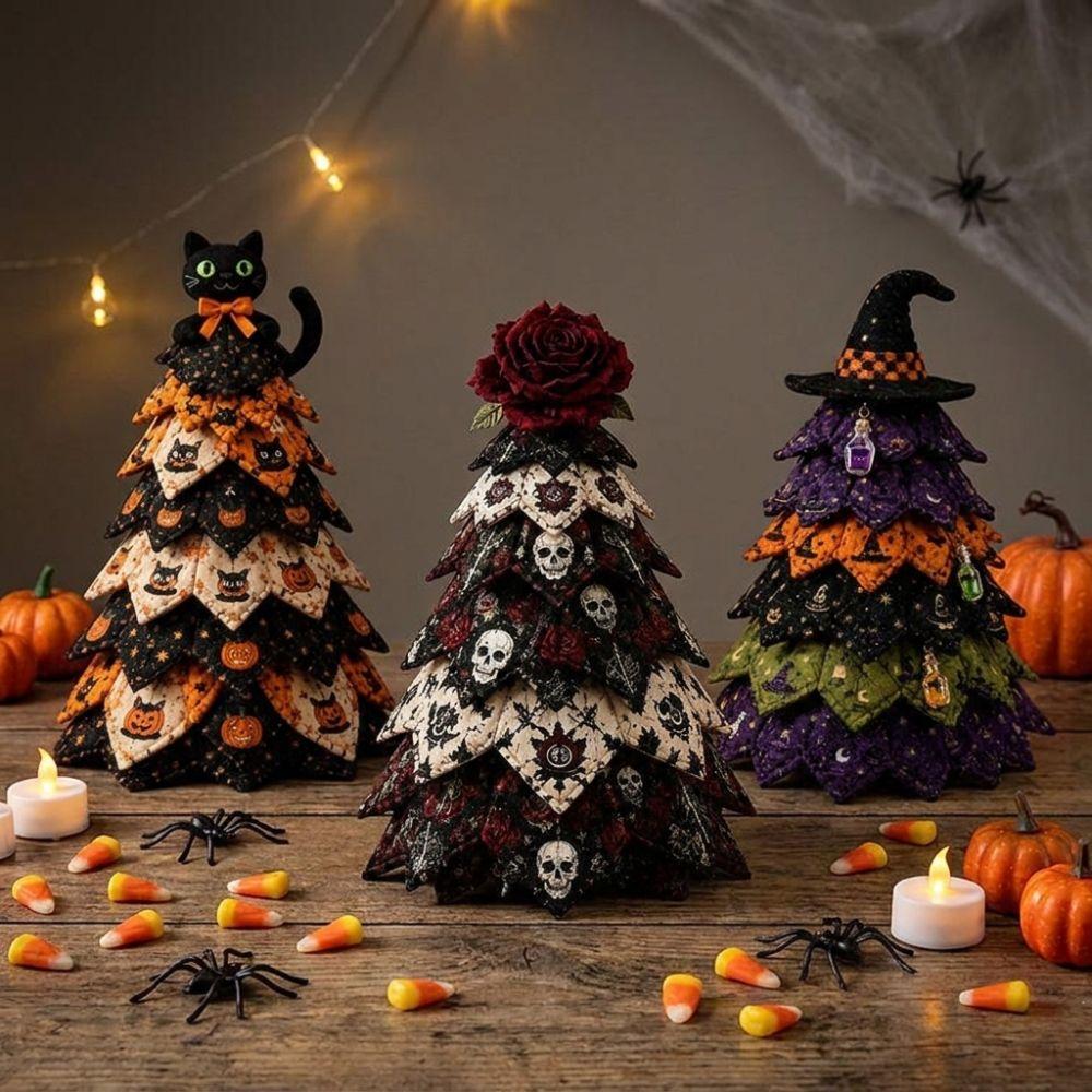 Vintage Halloweenská prošívaná látka Stromová sada DIY Patchwork Stolní stromová sada Polička na krb