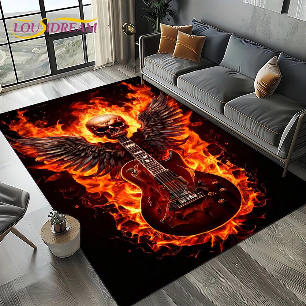 27 Style New Skull Electric Guitar Classical Guitar Carpet Rug for Living Room Bedroom Home Sofa,kid Area Rug Non-slip Floor Mat