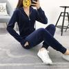 Women's Velvet Sports Leisure Suit with Rhinestone Zipper - Solid Color, Perfect for Spring and Autumn