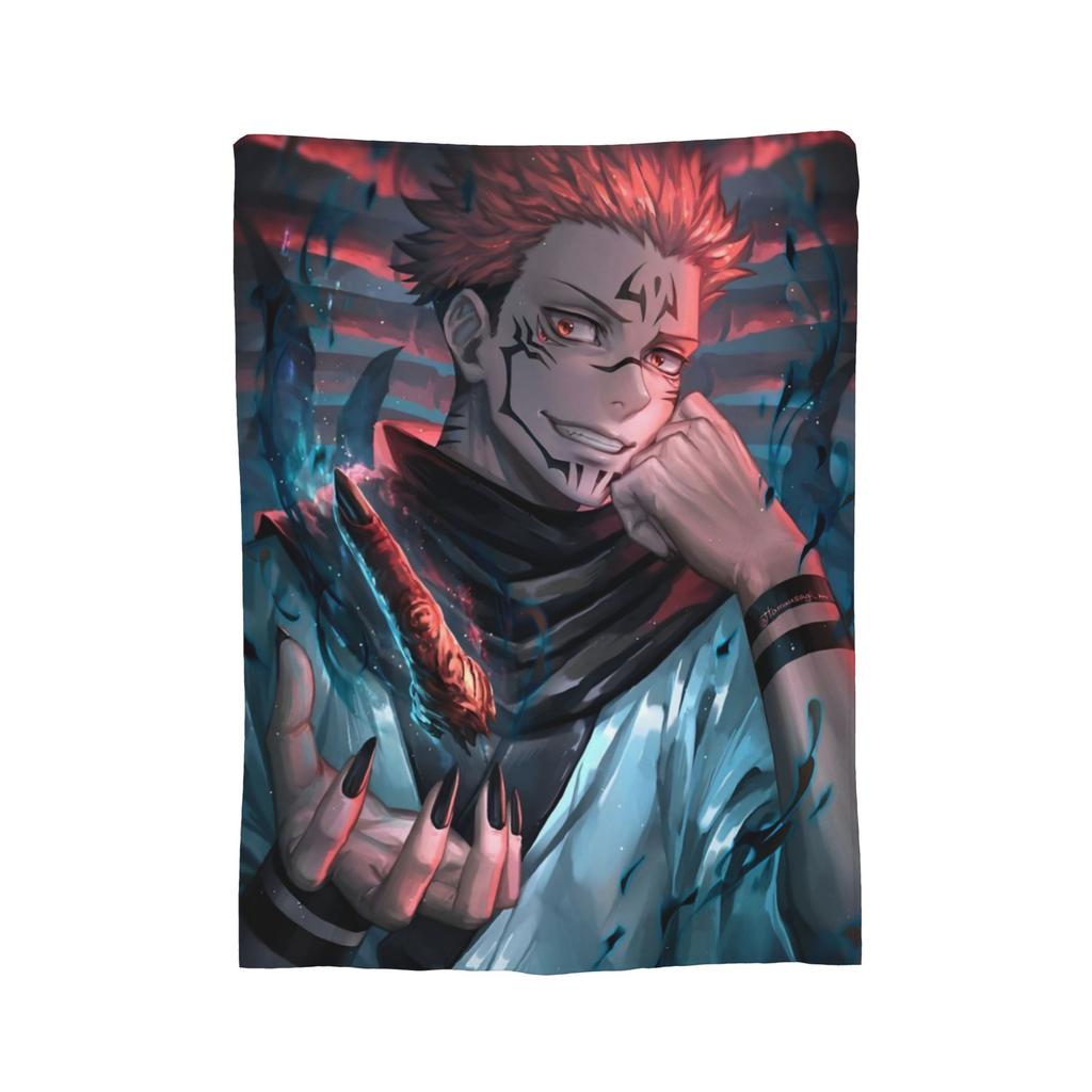 Ryomen Sukuna Velvet Throw Blanket Jujutsu Kaisen Anime Blanket for Sofa Travel Lightweight Bedspread,
