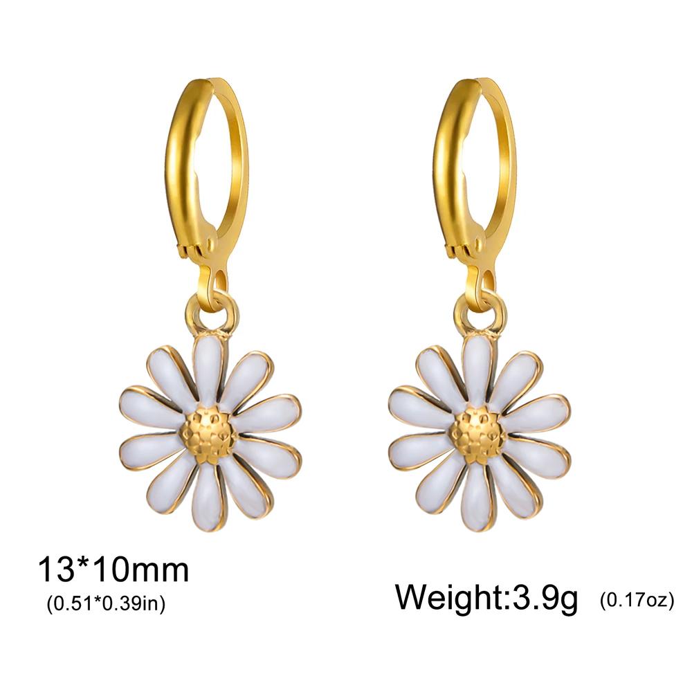 Cazador Enamel Flowers Women's Earrings Stainless Steel Gold Color Plumeria Daisy Hoop Earrings Jewelry Trendy Mother's Day Gift