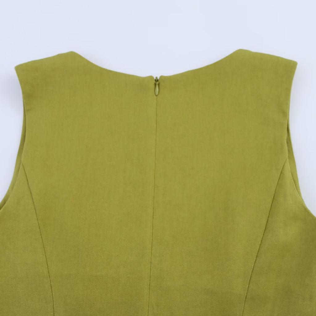 Women's A-line Long Dress Elegant Square Neck Sleeveless Wide Sling Maxi Dresses Lady Commute Button Dresses