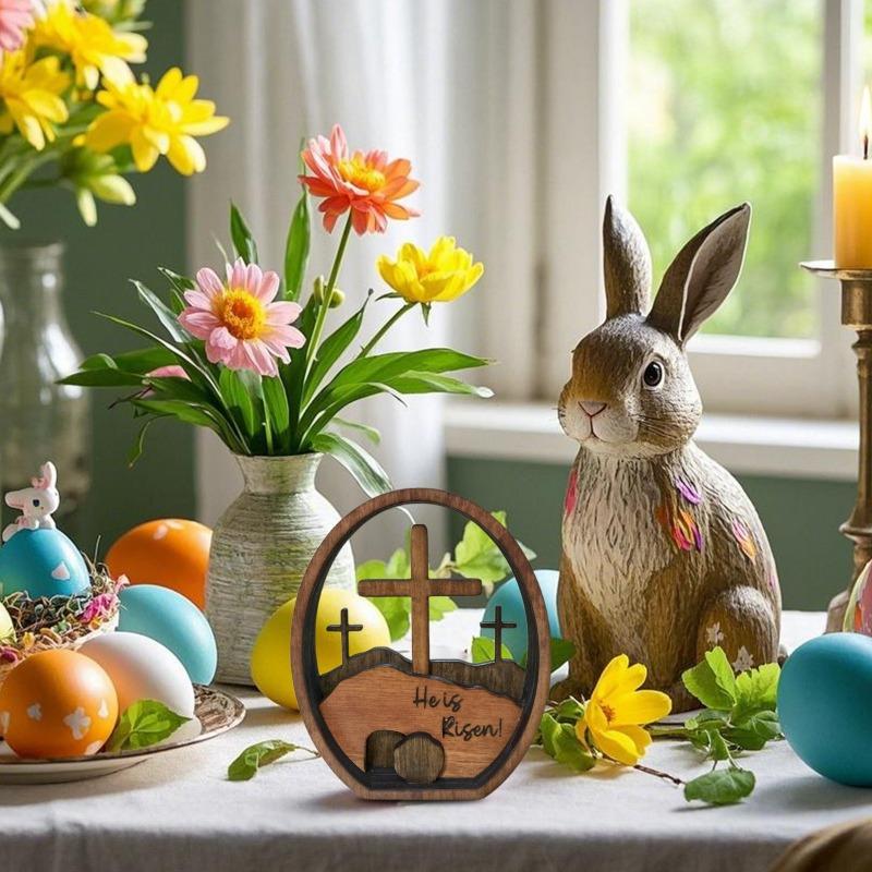 1PC Resurrected TOMB Wooden Cross Layered Tray Easter Egg Craft Decorative Ornament