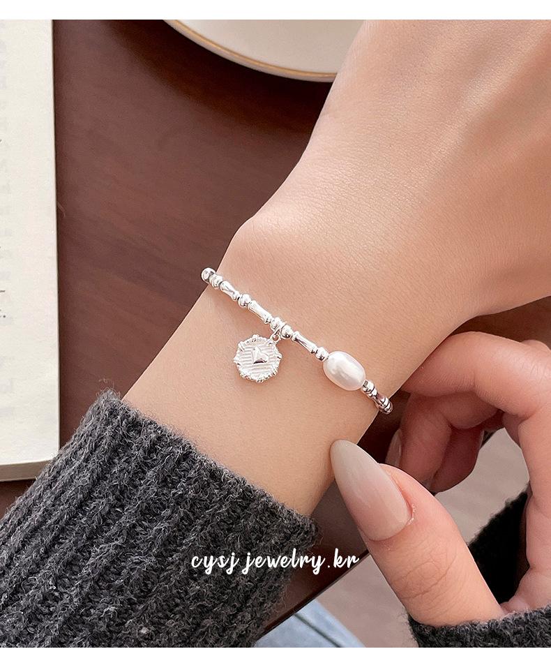 S925 Sterling Silver Korean Bamboo Pearl Heart Bracelet - Women's Niche Cold Style Trendy Jewelry