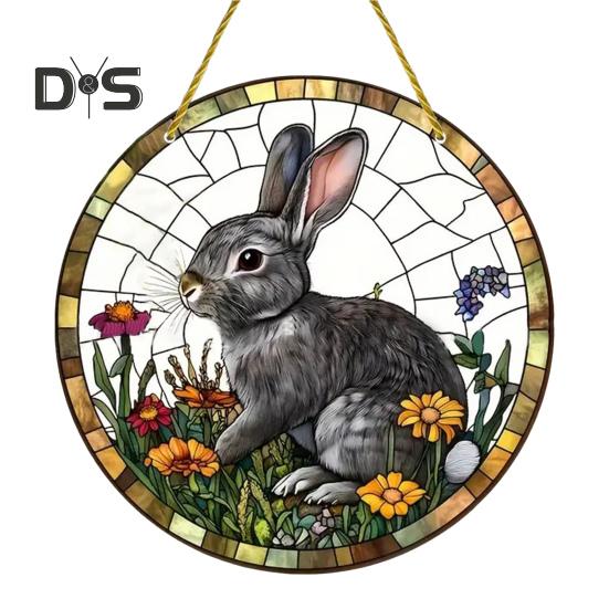 Osteranhänger zum Aufhängen, Dekoration mit Umhängeband, einfach aufzuhängen, Kaninchenmuster-Design, breite Anwendung, Fenster-Acryl-Anhänger