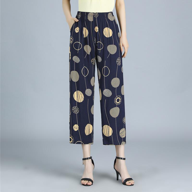 

Брюки для женщин среднего и пожилого возраста, летние брюки для бабушки, эластичная талия, прямой крой, укороченные 5XL