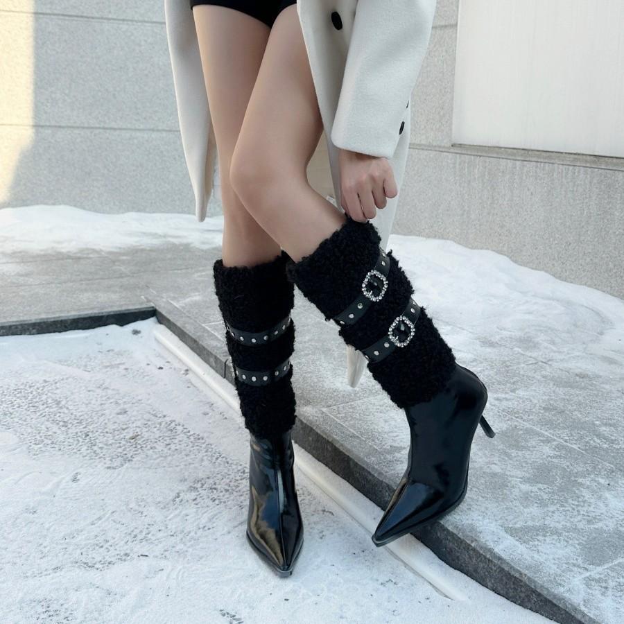 Fashion pants boots 2025 autumn and winter new pointed high heel temperament sleeve rivet belt buckle fashion short boots