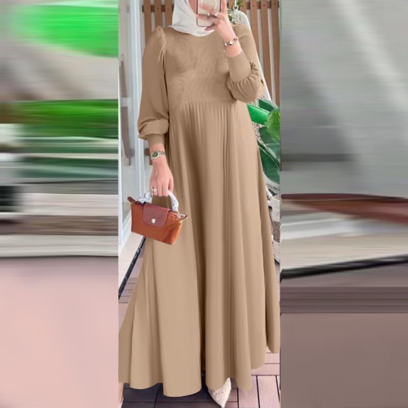 

ZANZEA Женское повседневное платье с круглым вырезом и длинным рукавом XL хаки