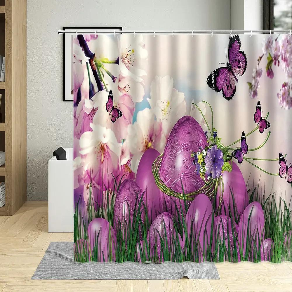 Spring Flowers Butterfly Shower Curtain Daisy Rose Orchid Floral Plant Home Decor Screens Waterproof Bathroom Curtains With Hook