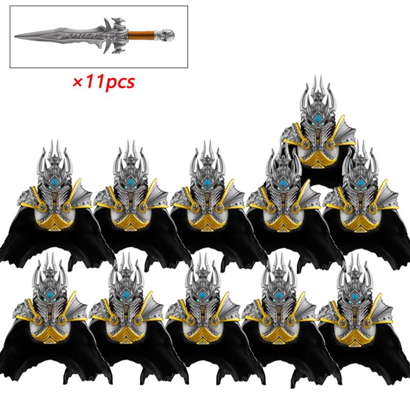 11Pcs Medieval Stormwind Soldiers Golden Knights Building Blocks Accessories Helmet Sword Weapons Action Figures Kids Toys Gifts