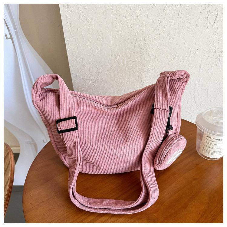 Stylish Tote Bag With Coin Purse Urban Minimalist Fashion Soft Corduroy Material Various Colors