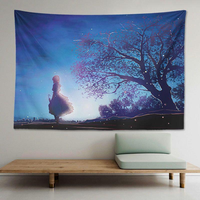 Blonde Anime Girl Mechanical Hand Tapestry Wall Hanging Letter Sunset Warm Aesthetic Wall Art Otaku Dorm Bedroom Decor