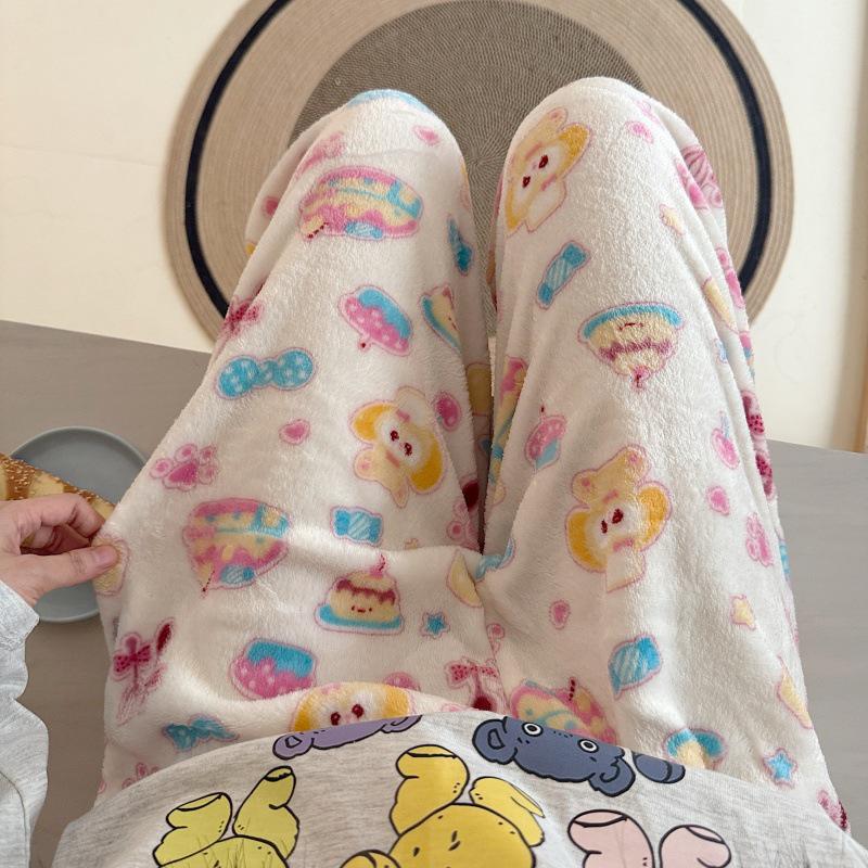 Damen Cartoon Flanell Fleecegefütterte Pyjamahose - Warmer Herbst-/Winterstil