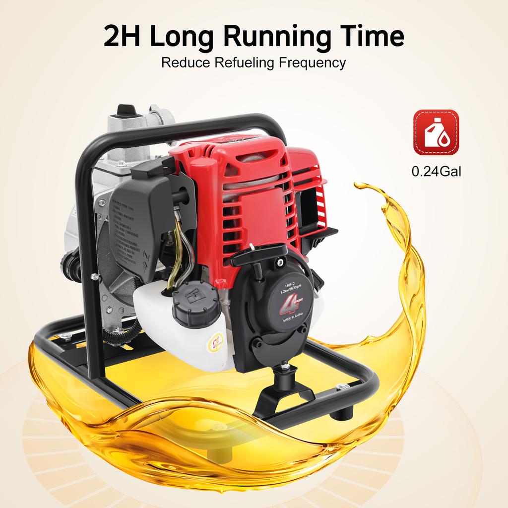 1.2KW 38cc Gasoline Water Pump High Flow 35GPM 4-Stroke for Farm Irrigation Fire Rescue Drainage 98ft Head